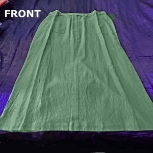 SKIRT, 100% LINEN, OLIVE, SIZE 24, FRONT FLY, 4 POCKETS, BELT LOOPS, BLOOMINGDAL